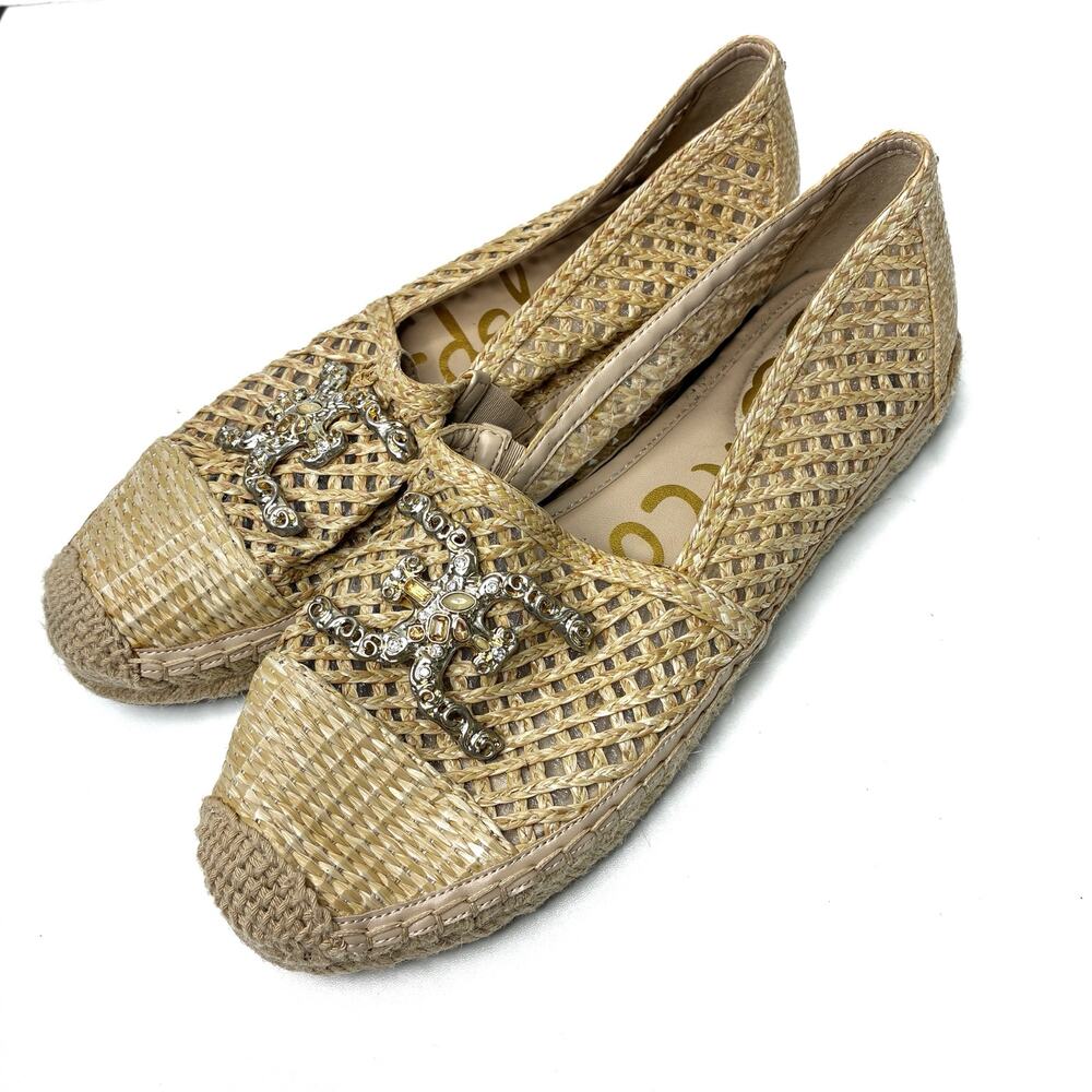 Sam Edelman Khiara Tan Raffia Espadrille Slip On Loafer Mesh Woven Womens 9